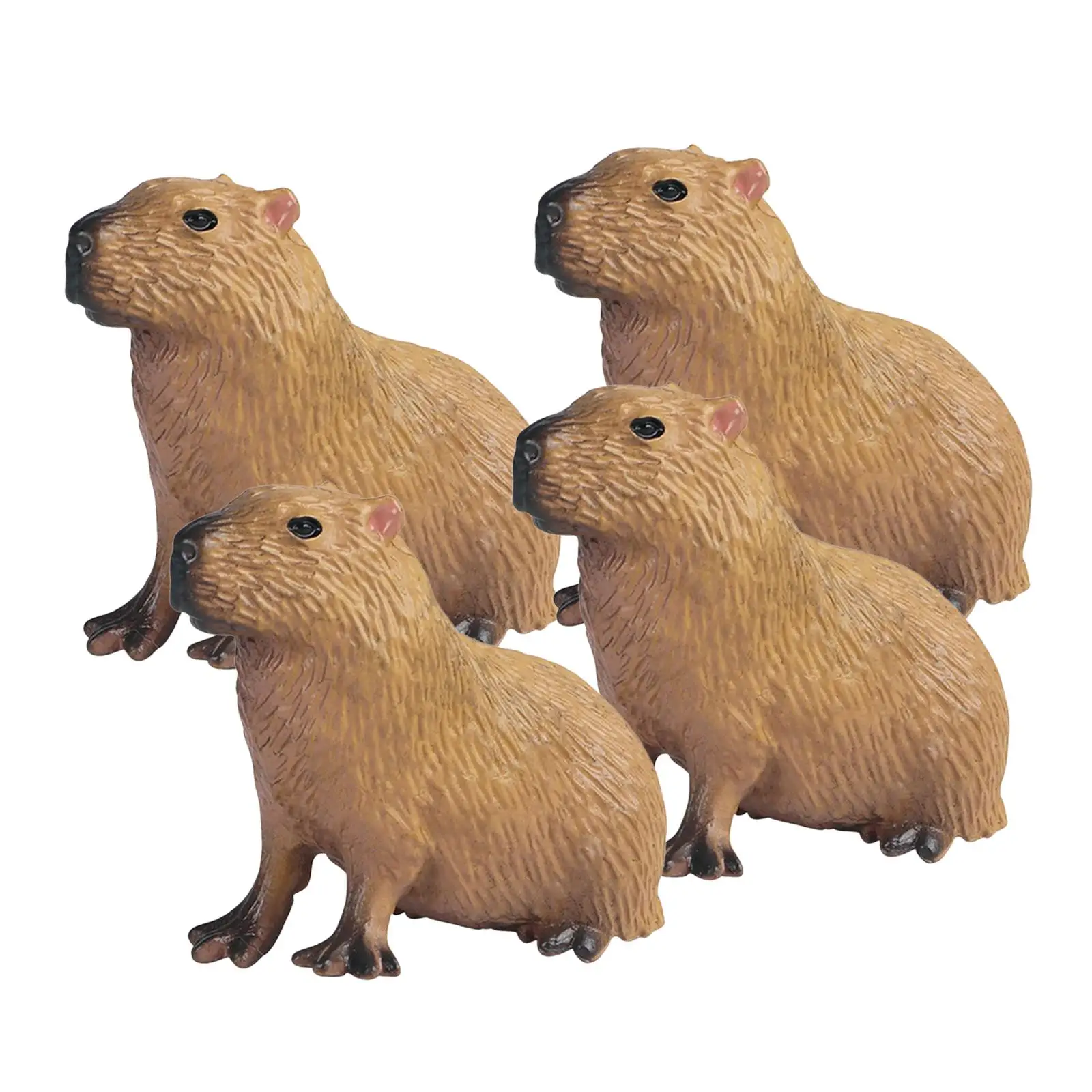 4x Capybara Figurines Toys Animals Model Playset for Home Ornaments Decor