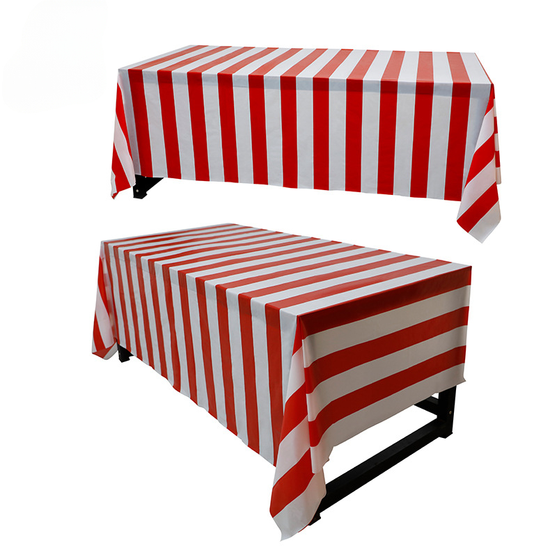 Description Picture 6 of itemFamily Party Circus Christmas Red and White Striped Tablecloth Holiday Party Table Setting Props New Layout Atmosphere