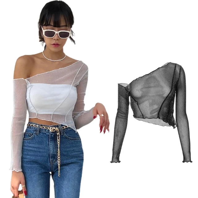 Dropship Fashion Sexy Women T Shirt See Through Transparent Mesh Tops Long  to Sell Online at a Lower Price