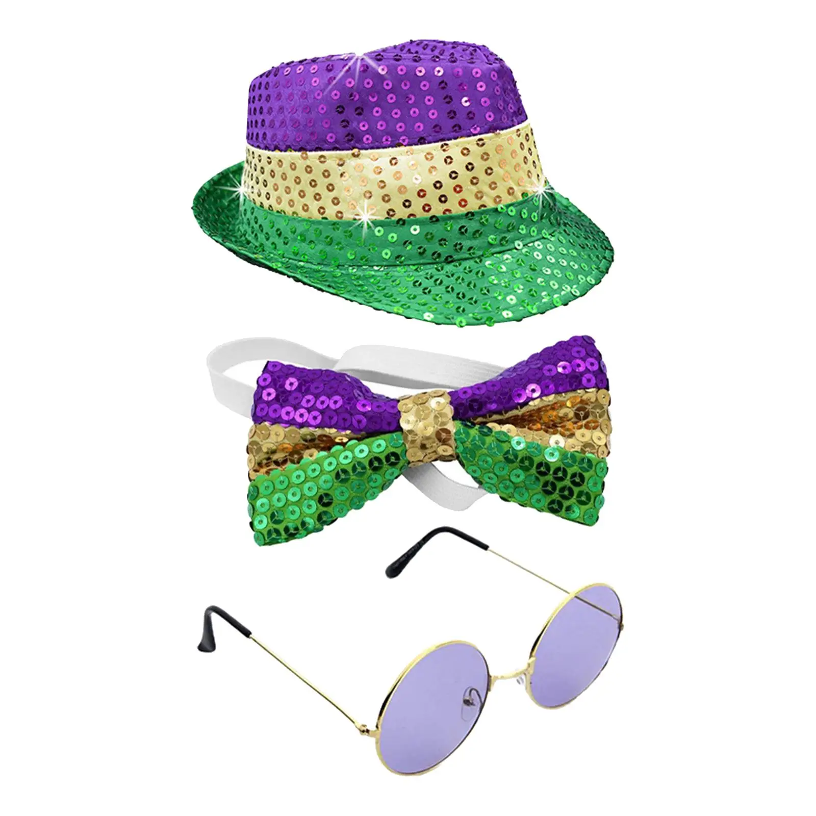 Casual Jazz Top Hat Decoration with Glasses Headgear Sunhat Shiny Sequins Gentleman Jazz Cap for Halloween Fancy Dress Holiday