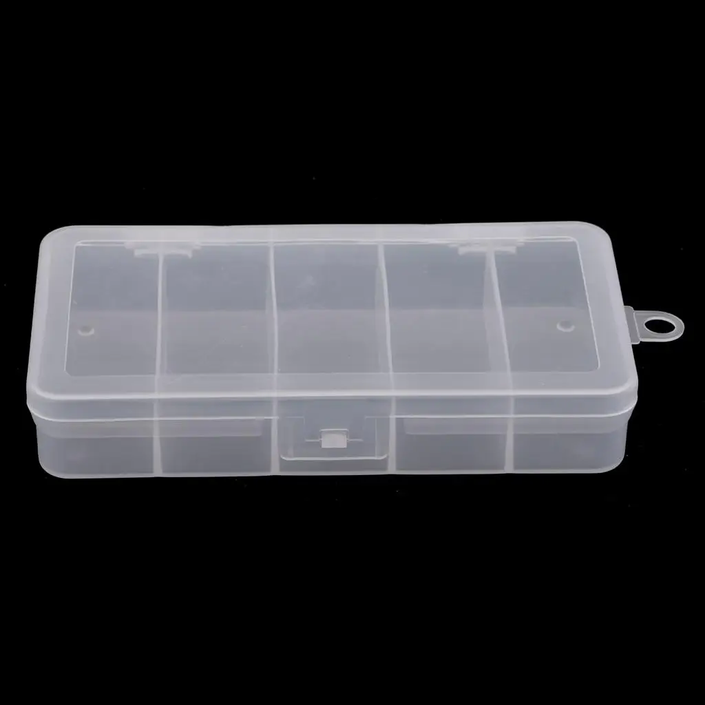 PP Plastic Clear Fishing Tackle Box 5 Compartments Lure Hooks Storage Case