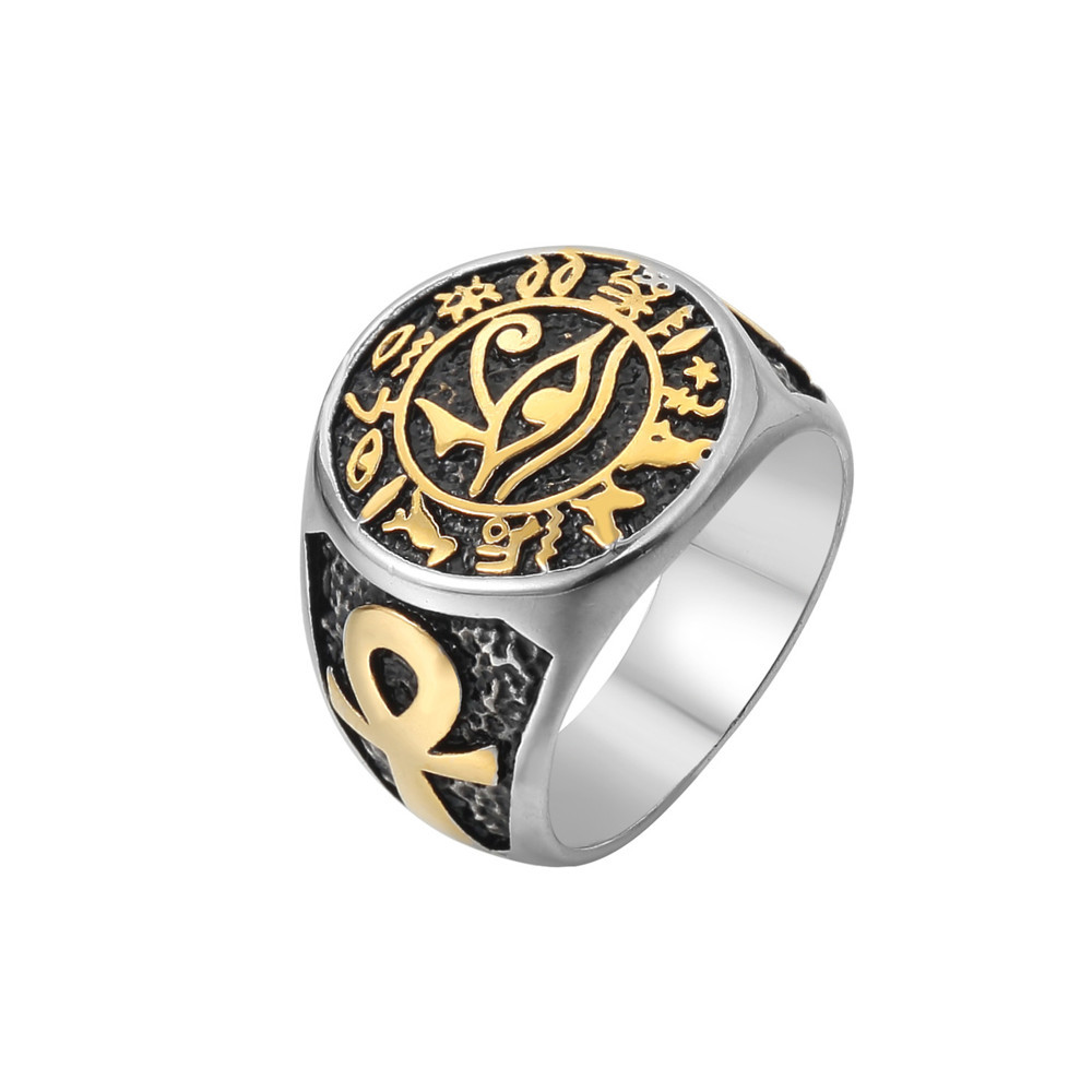 Männer Vintage Ägyptischen Auge von Horus Ring Edelstahl Mysterious Alte Ägypten Text Symbol Ankh Ringe Punk Amulett Schmuck Geschenk – Detail 10