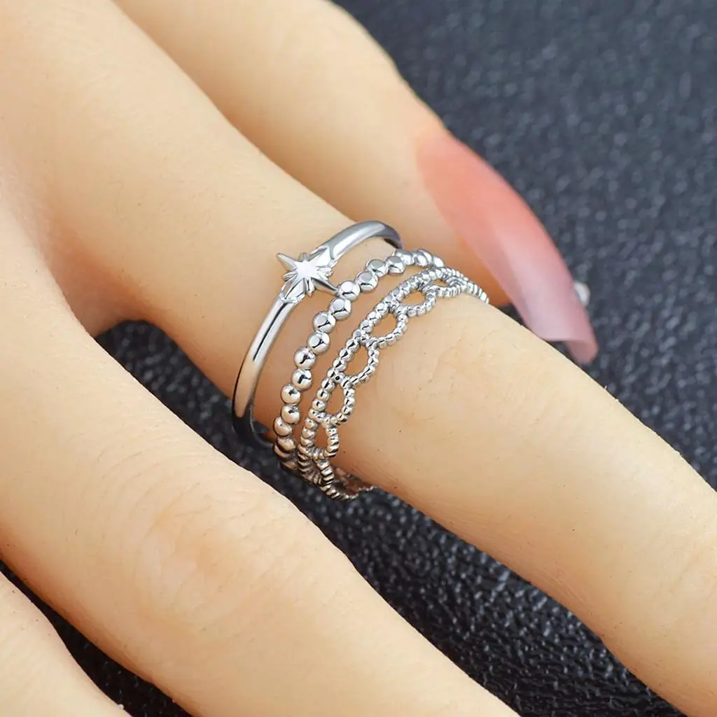 Open Ring Adjustable Star Shape Silver for Best Friend Mother Daughter Girlfriend