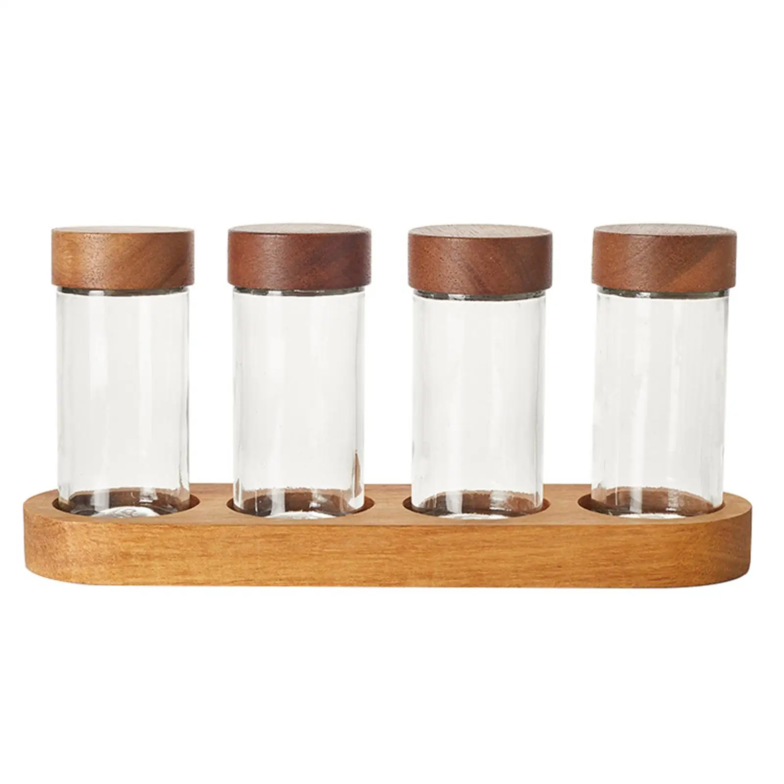 4x Condiment Jars Set Multipurpose with Lid and Tray Sugar Bowl Glass Spice Jars for Tea Pepper Coffee Beans Nuts Spice