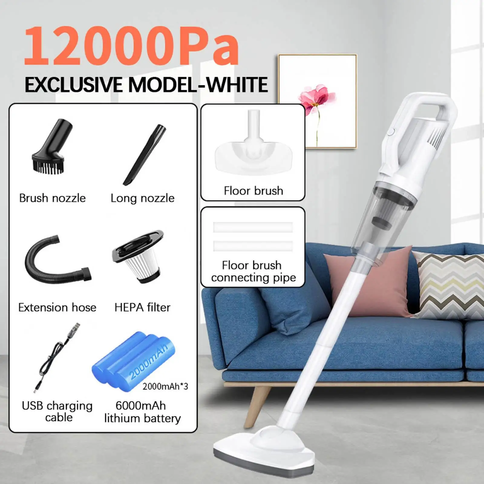 Portable Cordless Vacuum Cleaner with HEPA Filter Detachable USB Rechargeable Lightweight for Home Computer Office Keyboard Sofa