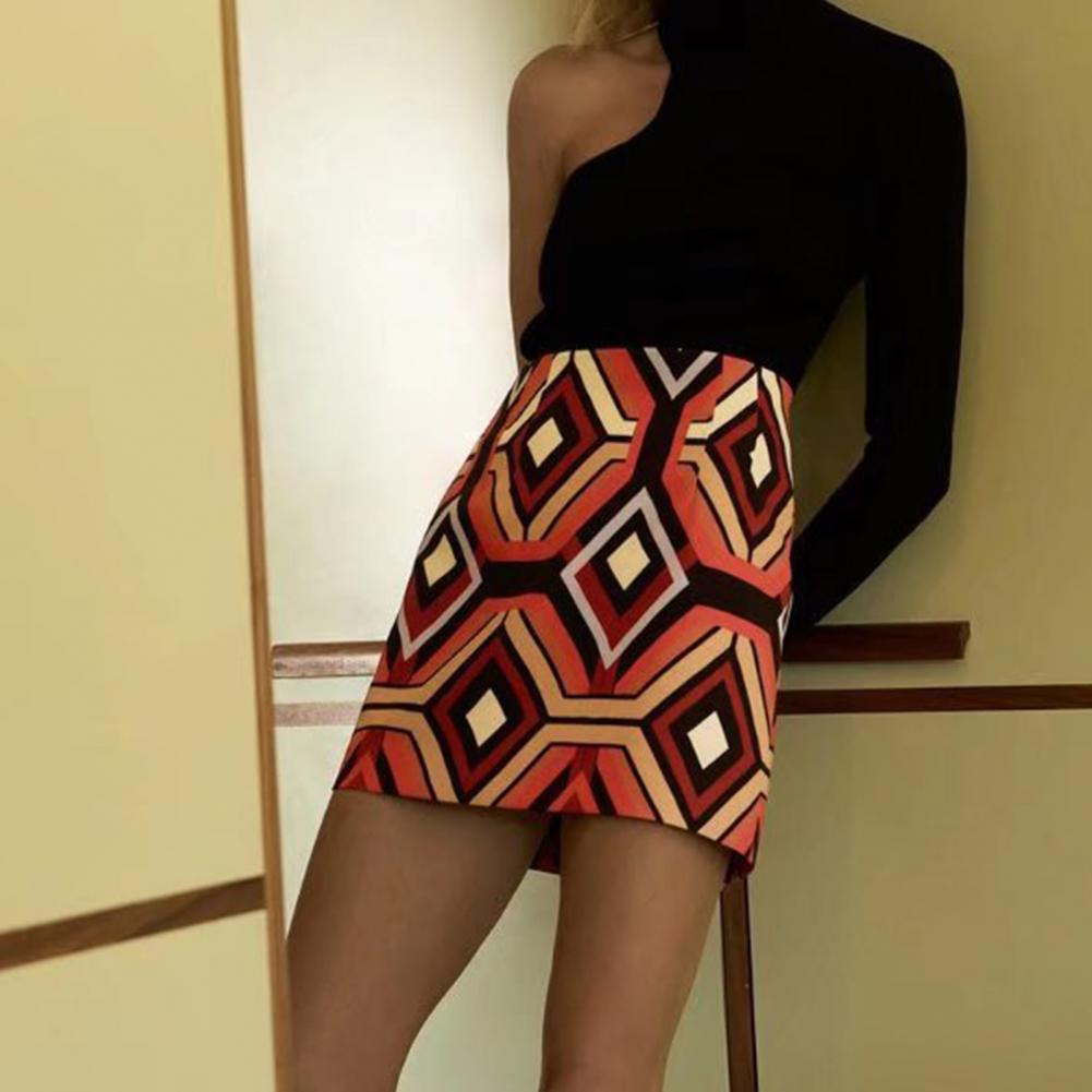 Women Sheath Skirt High Waist Colorful Plaid Geometric High Waist