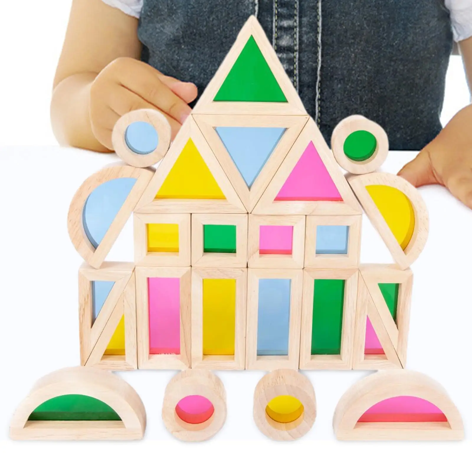 24 Pieces Stacking Blocks Kids Ages 2-4 Construction Toys Boys Girls Educational Toys Parent Child Game Wood Rainbow Blocks