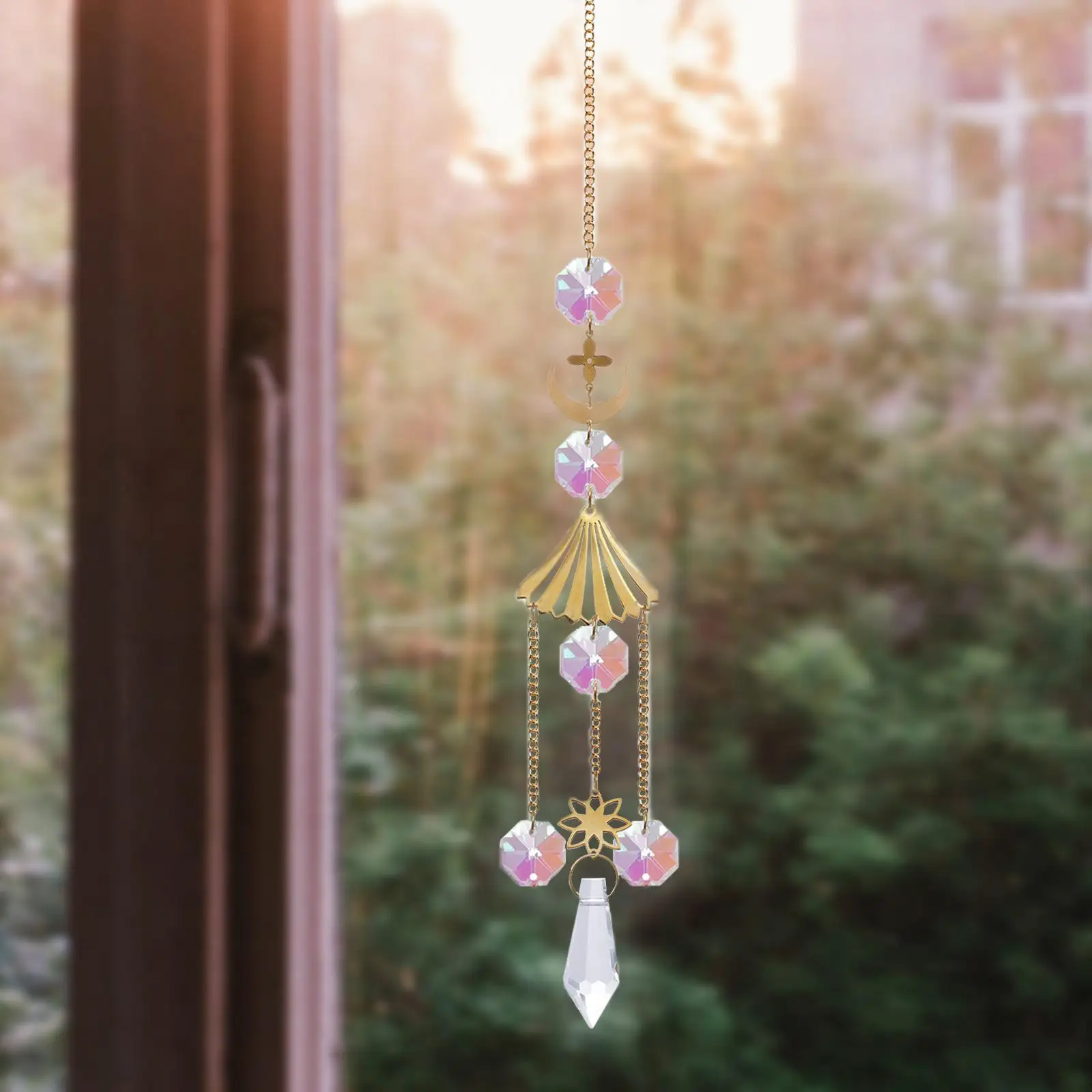 Hanging  Decor Ornaments Gifts Gold Decoration Crystal Pendant Rainbow  for Garden Windows Outside Office Yard