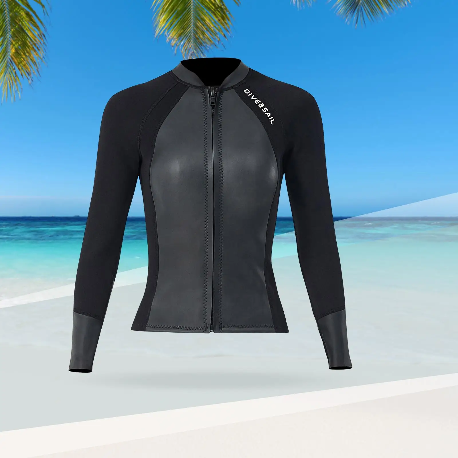 Neoprene Wetsuit Top Scuba Diving Suit Front Zipper Jacket Long Sleeve Keep Warm Wet Suit for Swimming Canoeing Kayaking Surfing