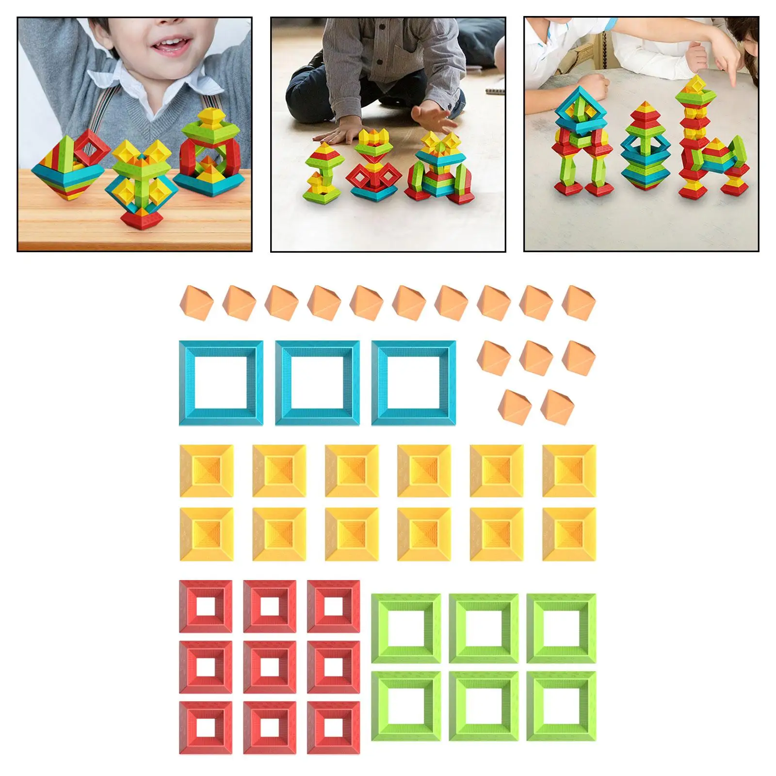 3D Pyramid Building Blocks, Geometric Stacking Toys for Kids, Creative Early Childhood STEM Educational Toys for Preschool
