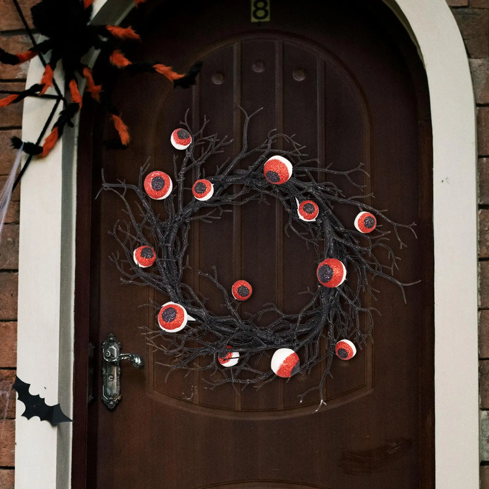 Front Door Wreath Home Decor Black Hanging Eyeball Wreath with Lights for Festival Farmhouse Indoor Celebration Haunted House