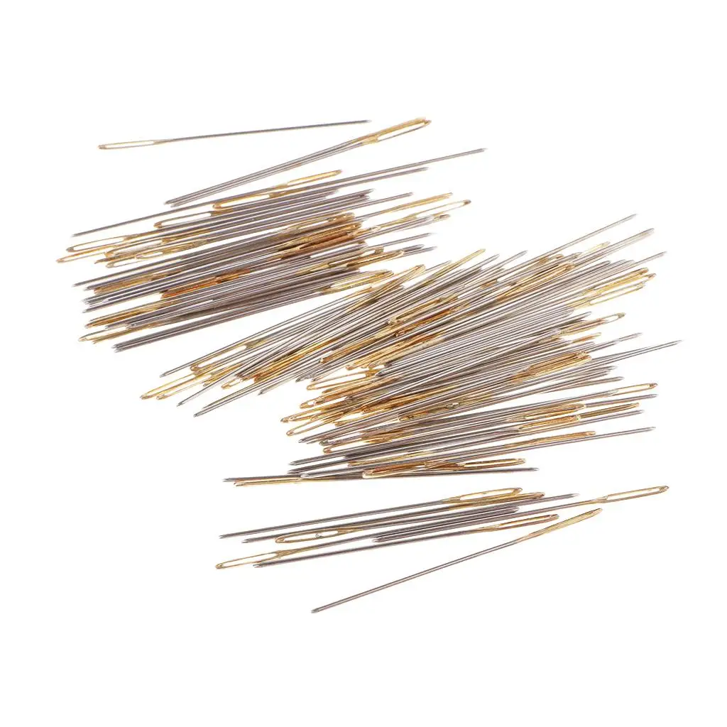 Sliver Gold Large Eye Embroidery Cross Stitch Hand Needles Size 24 with Clear Storage Box, Practical And Useful