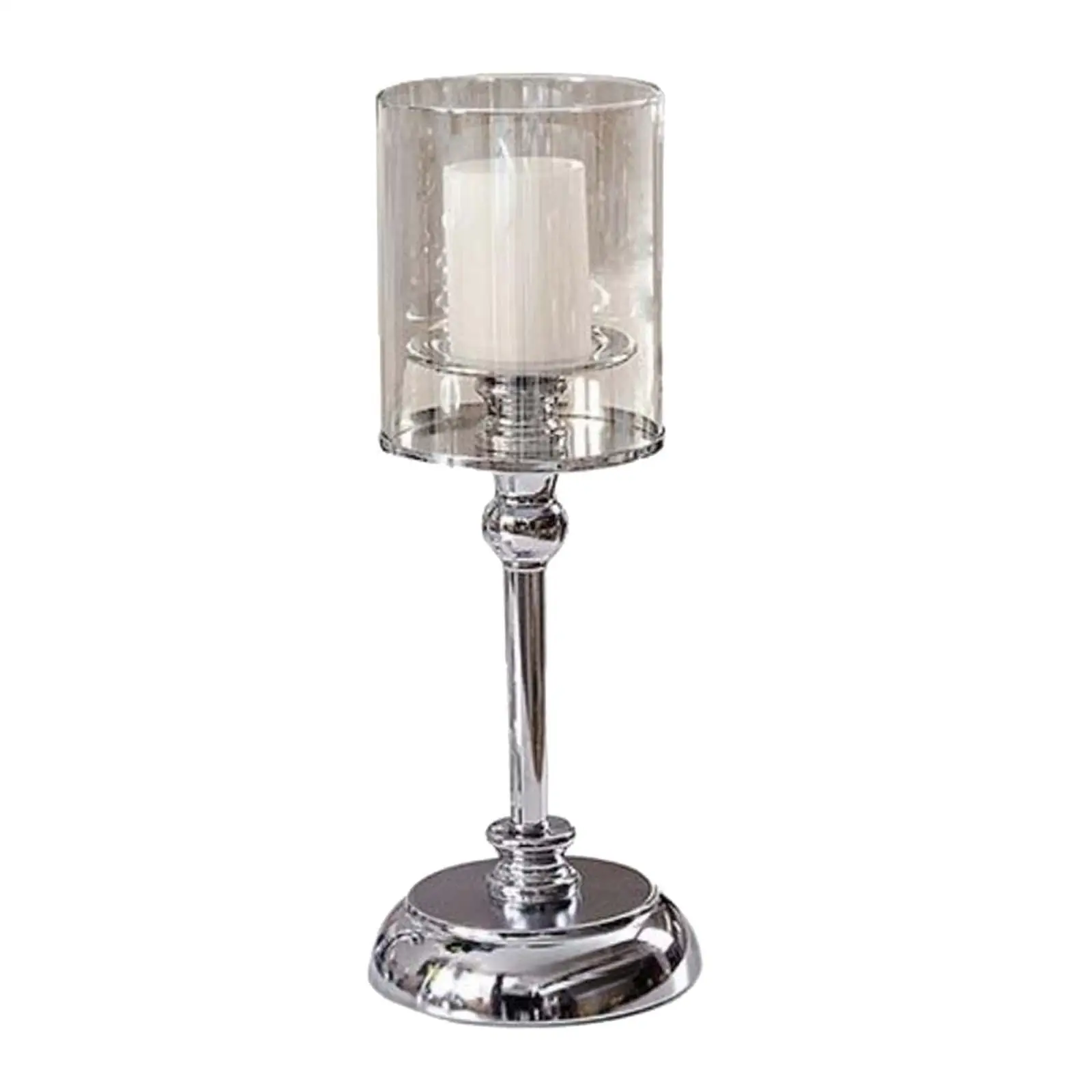 Candle Holder with Glass Screen Cover Candlestick Metal Base Removable Glass for Living Room Durable Centerpieces 4.7x13.4inch