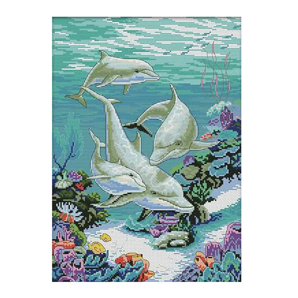DIY Stamped  stitch Pre-Printed Sea Animals Pattern Embroidery Kits