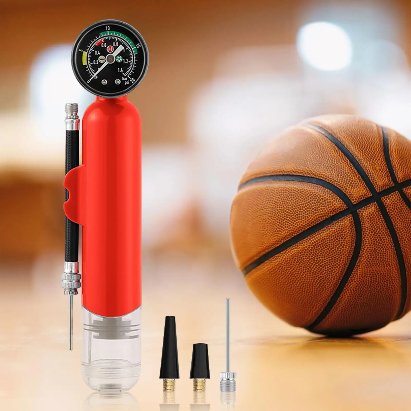 Ball Pump with Pressure Gauge, Hand Pump, Lightweight Rainproof Yoga Ball,