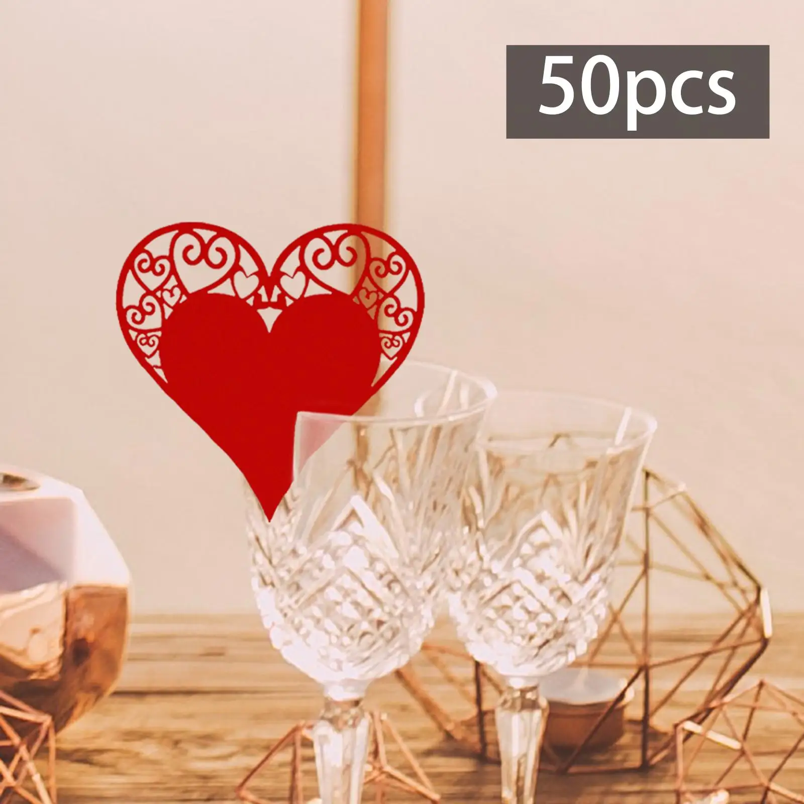 50 Pieces Heart Shape Paper Place Cards Greeting Cards Wine Glass Place Cards for Restaurant Wedding Parties Dinner Birthday