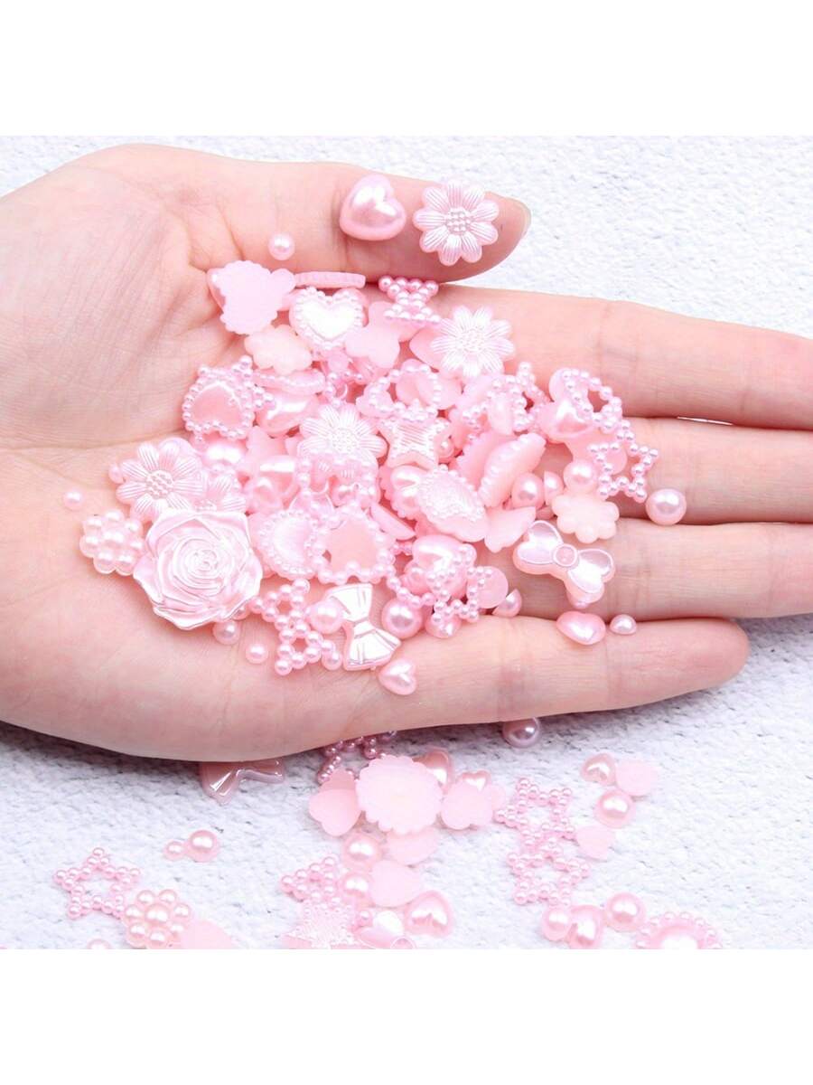 Best of 150-200Pcs Y2K 3D Pink White Pearls Nail Art Charms Multi Shapes Flower Star Bowknot Heart Pearls Flatback Acrylic Cute Pearls Reviews & Tips - Image 2