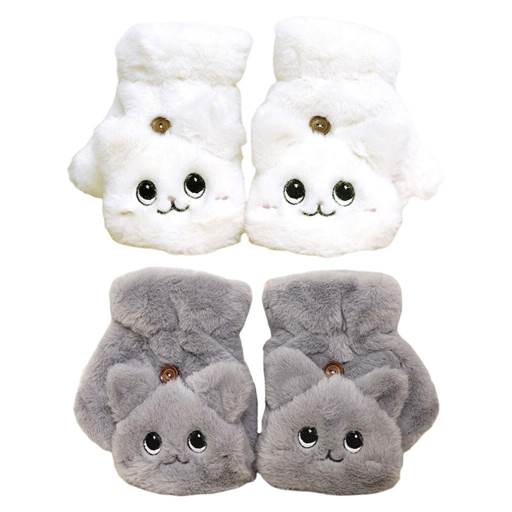 Winter Fingerless Gloves Convertible Faux Fur Warm Half Finger Mittens for Women Girls