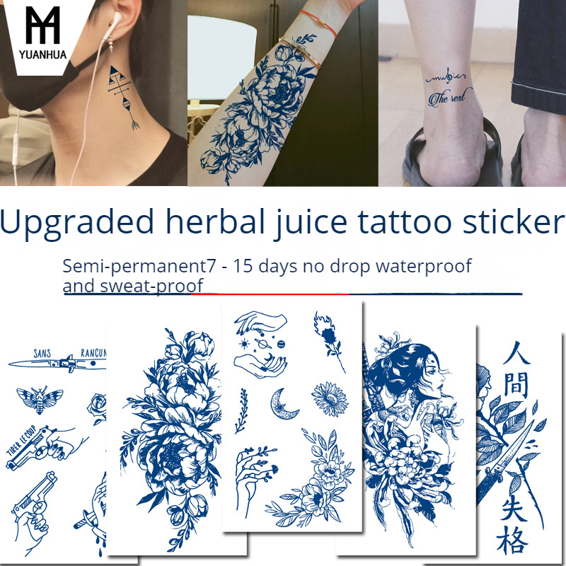 Best of Herbal Tattoo Sticker Semi Permanent 7-15 Day Waterproof Juice Temporary Tattoos Sticker Size:180 * 110mm Reviews & Tips