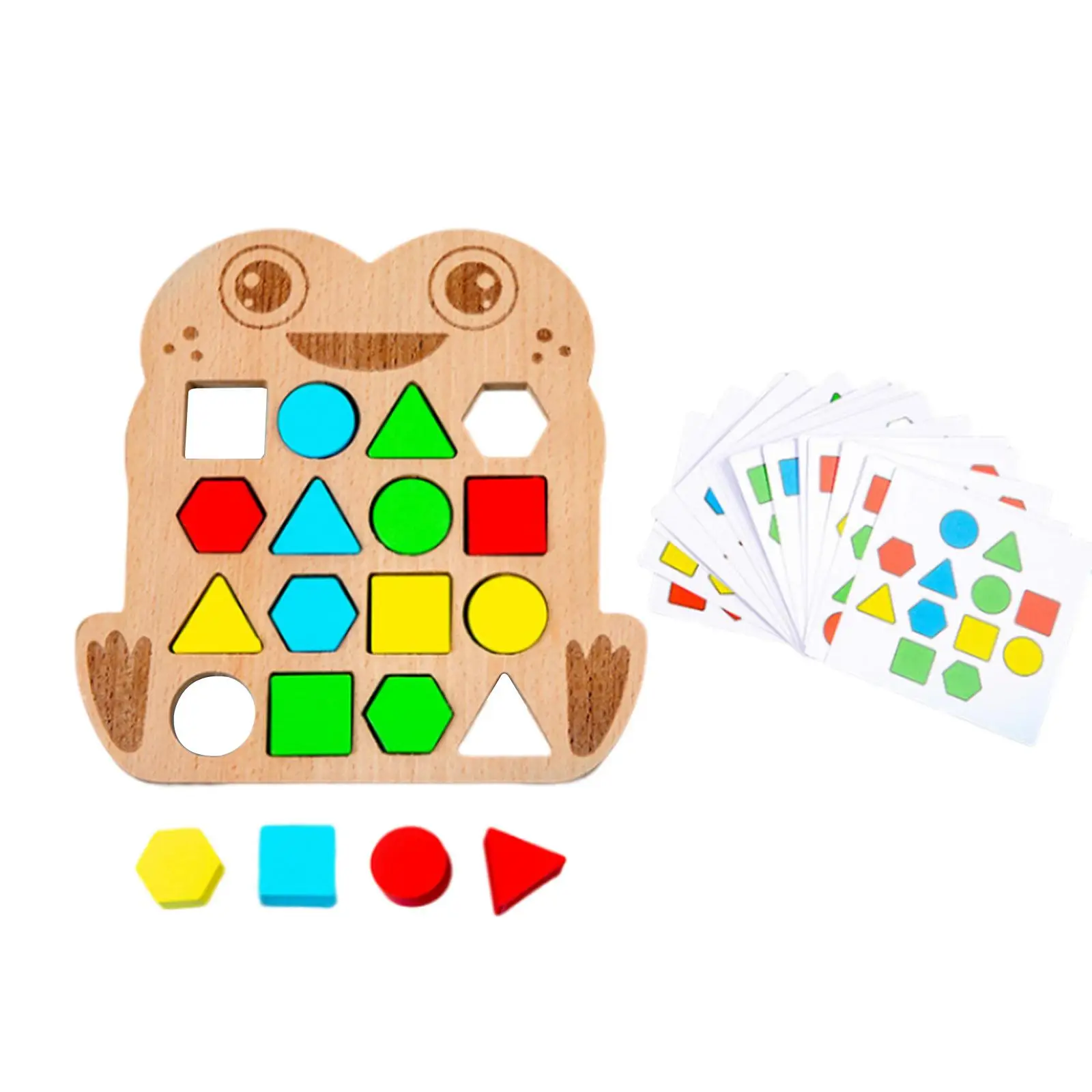 Wooden Shape Quick Matching Board, Interactive Battle Game with 15 Cards