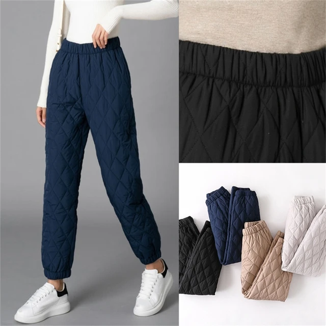 Women Winter Warm Down Cotton Pants Thicken Padded Quilted Elastic
