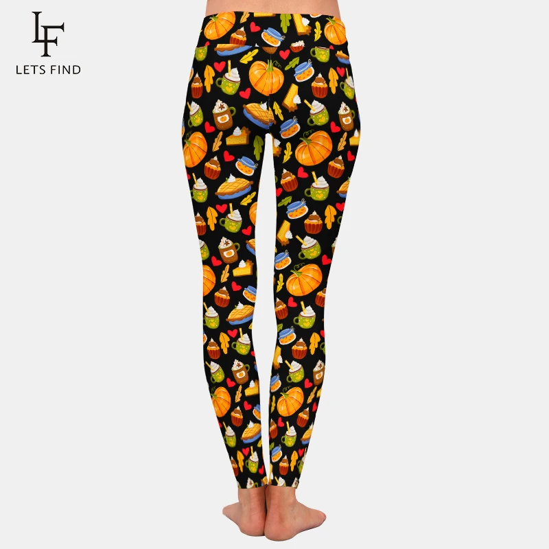 LETSFIND Autumn New High Waist Stretch Full Legging 3D Thanksgiving Day Illustration In Doodle Style Print Women Warm Leggings