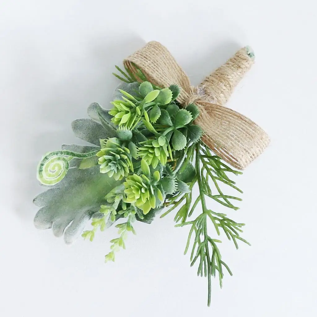 Artificial Green Succulent Plant Boutonniere Pins for Wedding Ceremony, Formal Party, Holiday Party