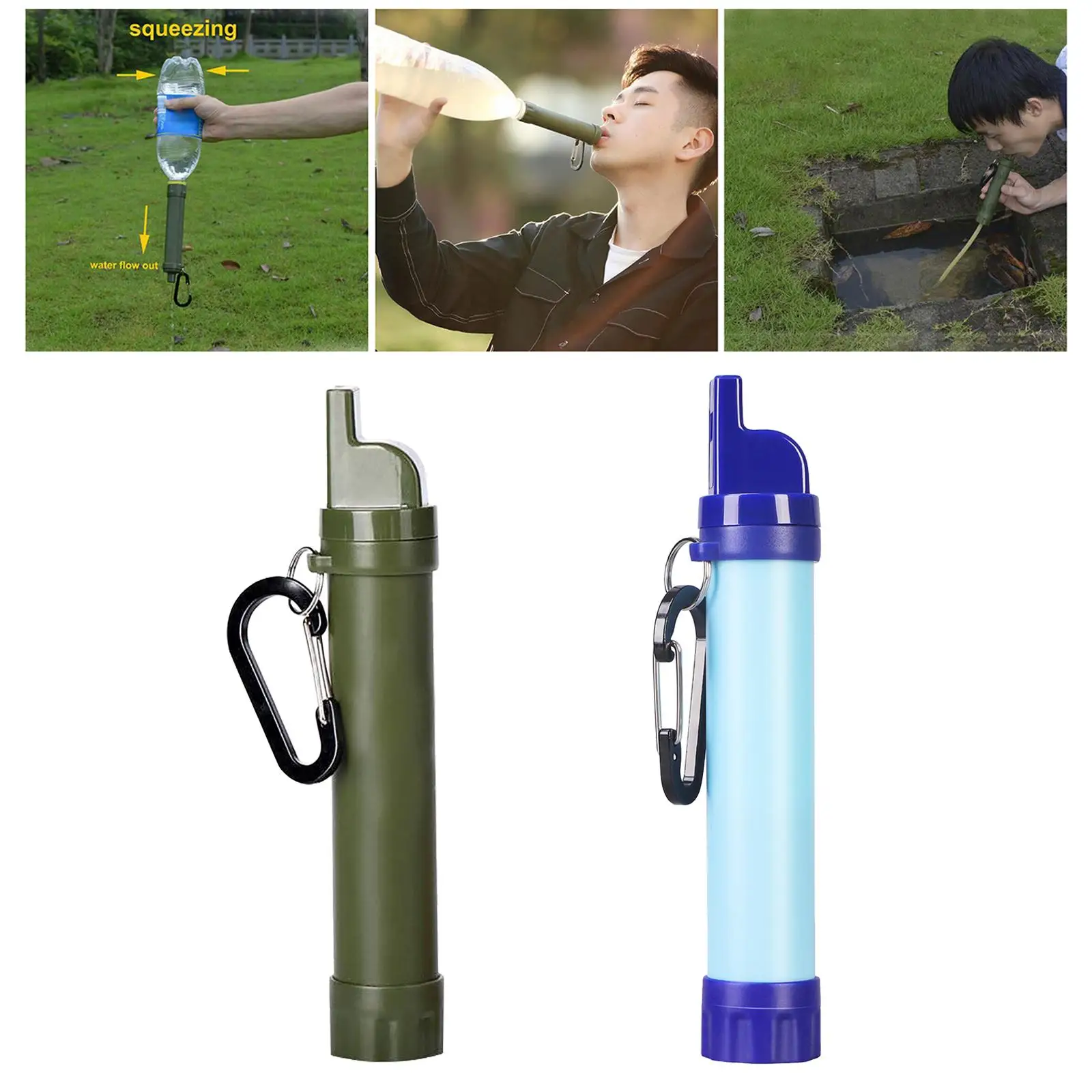 Outdoor Water straw  Water Filtration System Water  with Carabiner for Emergency Preparedness Camping Traveling Backpacking