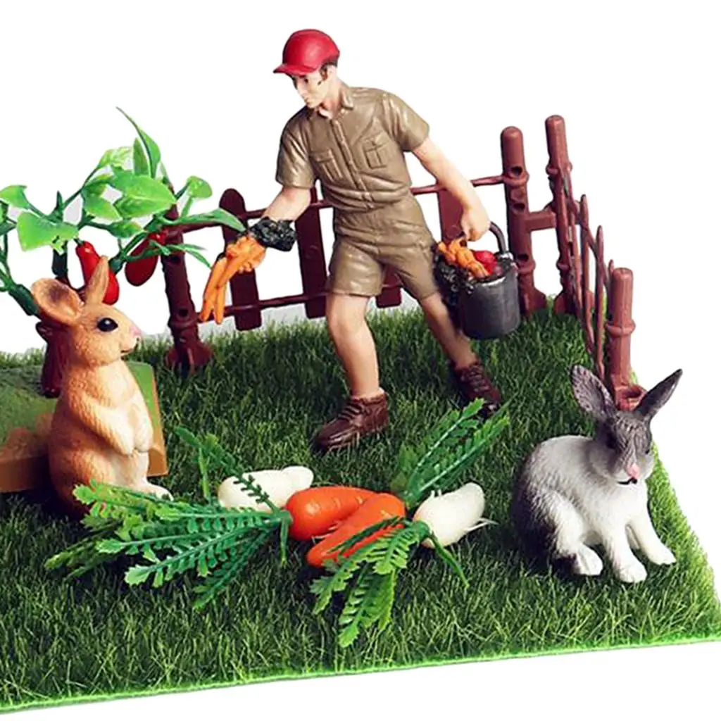 Mini Rabbits Statue Realistic Simulation Model Farm Miniature Landscape DIY Ornament Dollhouse Garden Decoration