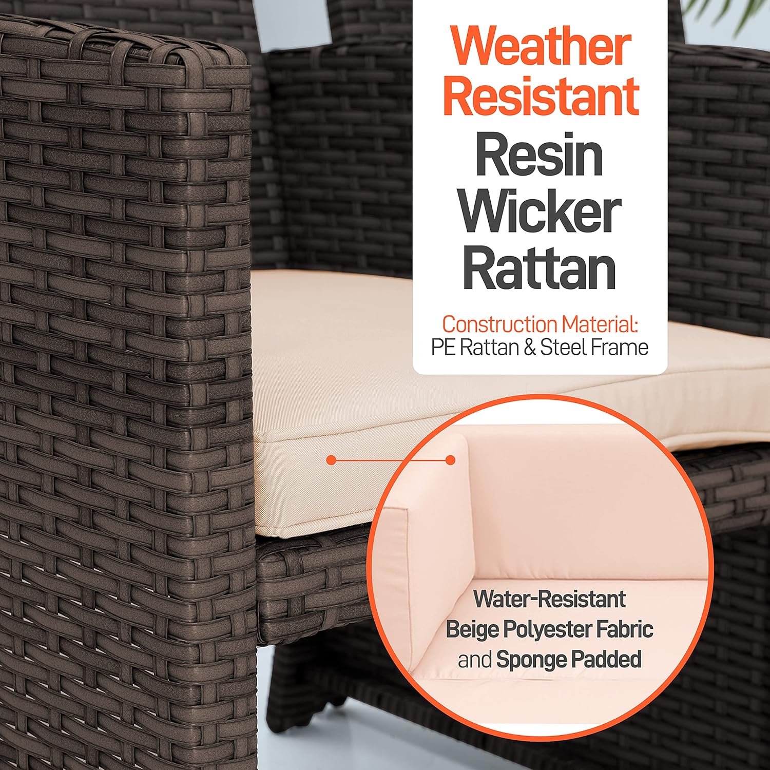 Description Picture 4 of itemPorch Furniture 4 Piece Accessories and Decor Outdoor, Balcony Patio Conversation, Bistro Set, PE Rattan Wicker Chairs