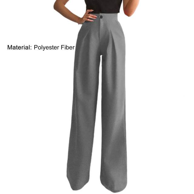 Wide Leg Draped Office Pants Mid-Rise Buttons Fly Woman Pants Solid Color  Floor-Length Formal Pants Female Clothes - AliExpress