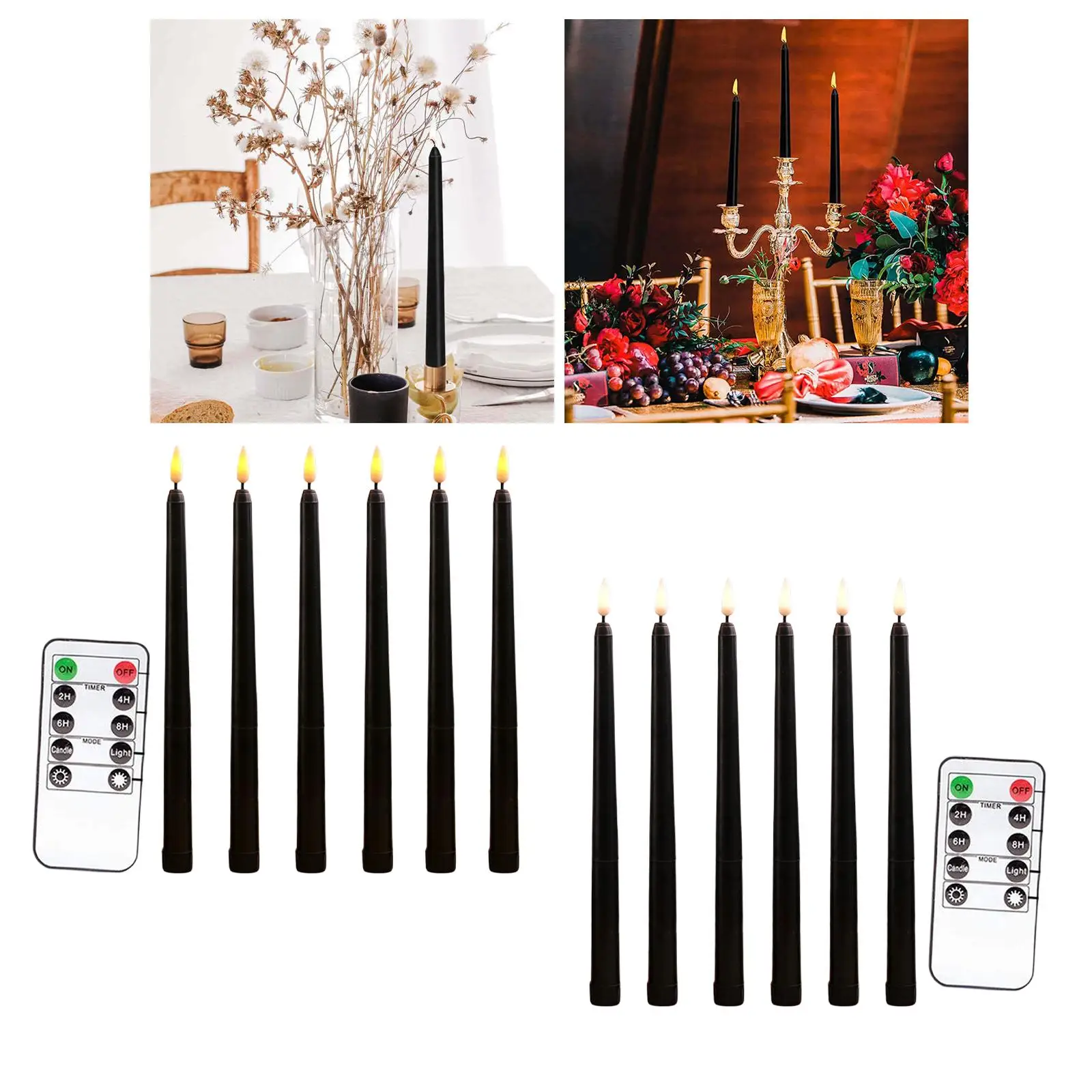 6Pcs Realistic LED Tapered Candles Flameless Taper Candle Timer Window Candles for Wedding Christmas Decoration Festival Holiday