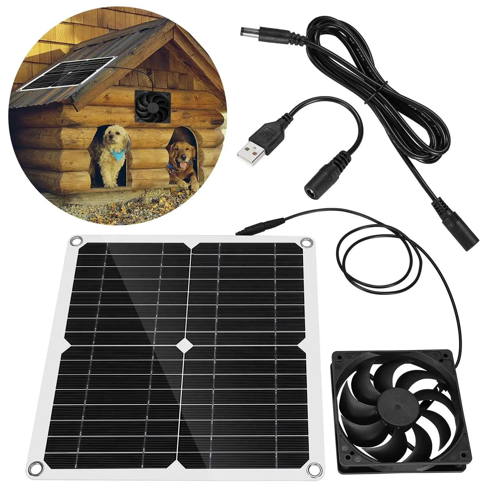 12W Solar Exhaust Fan Outdoor Air Extractor Portable 12V Mini Ventilator for Greenhouse Rvs Office Chicken House Phone Charger