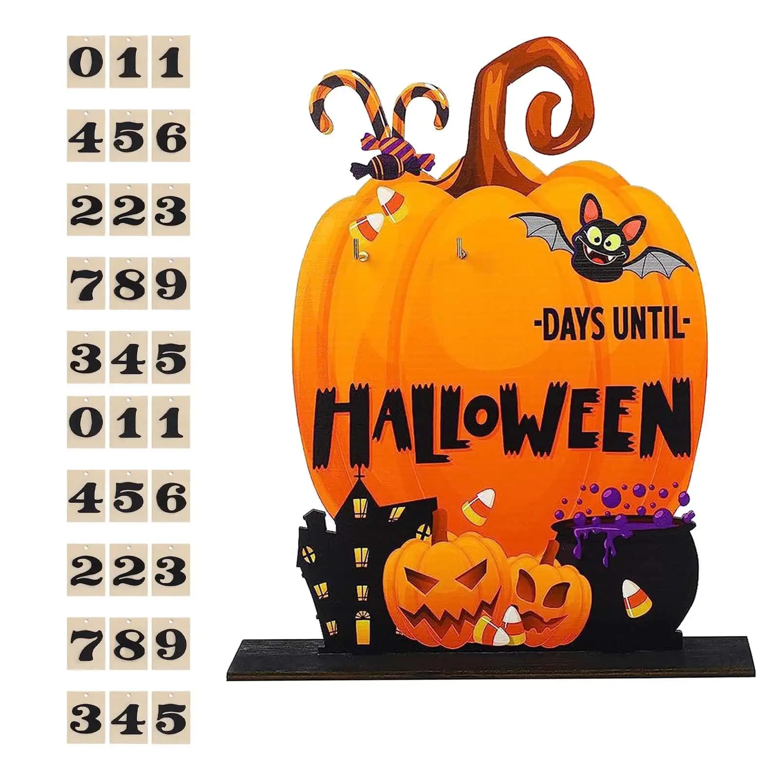Wooden Halloween Pumpkin Advent Countdown Calendar Decoration Cute Patterns Reusable Handicrafts for Interactive Family Plays