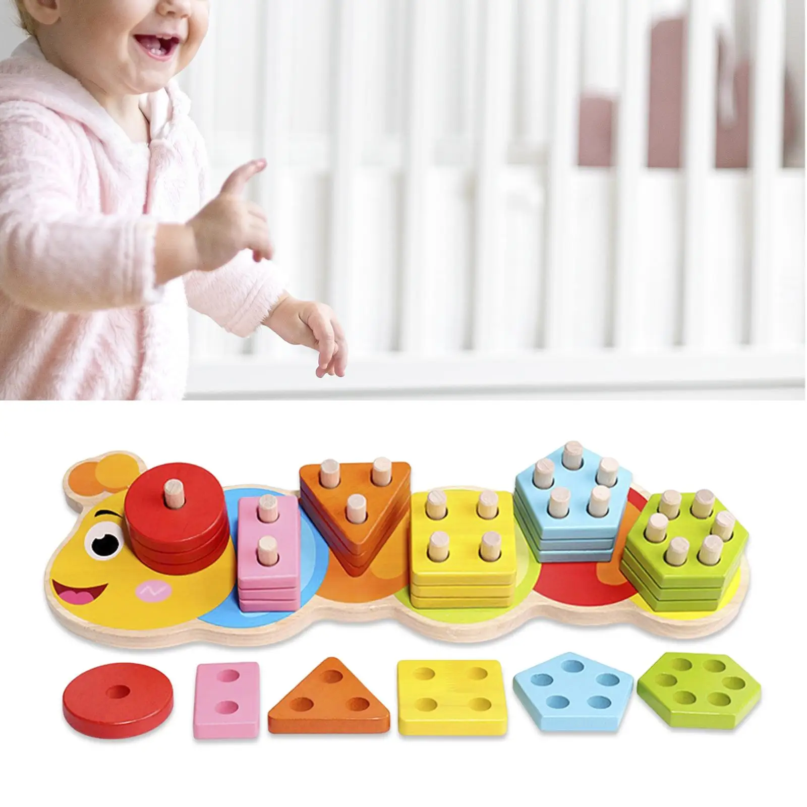 Montessori Shape Color Recognition Blocks Matching Puzzle Stacker Fine Motor Skill Color Shape Sorting Board for Cumulative Toy