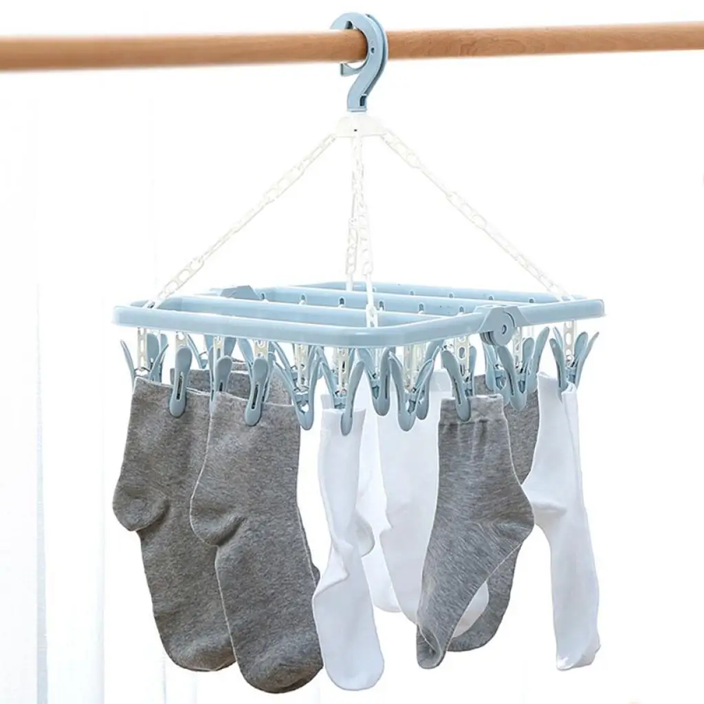 Folding Clothes Hanger Dryer Windproof Socks  Dryer 32 Peg for Socks