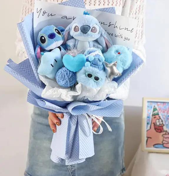 Disney Cartoon Lilo Stitch Plush Doll Toys Rose Bouquet Gift Box