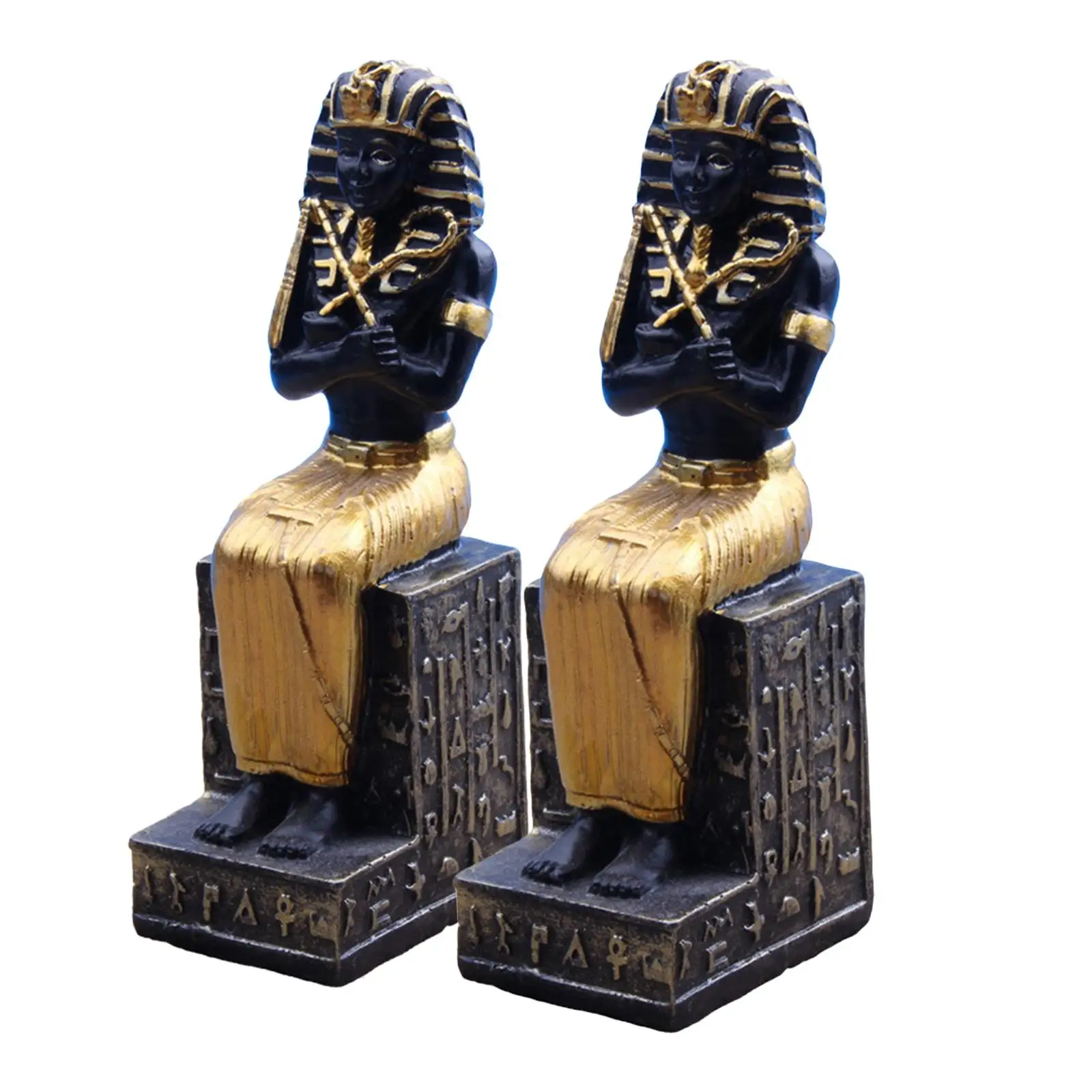 2x Egyptian Pharaoh Figurine Sculpture Art Crafts for Desktop Home Office Ornament