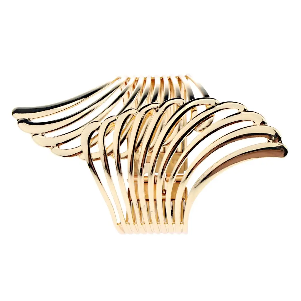 Women Luxury Gold Plated Big Wide Bangle Mesh Angel Wing Open Cuff Bracelet