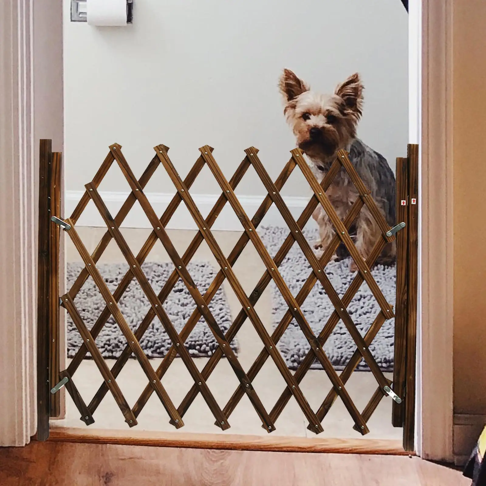 Wooden Expandable Accordion Dog Gate Sliding Door Baby Isolation Fence