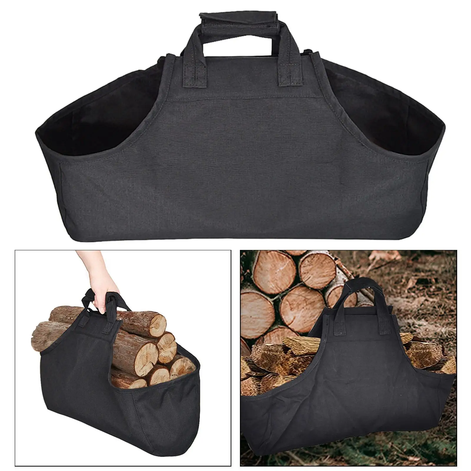 Large Capacity Firewood Carrier Bag Log Tote Wood Holder with Handles Woodpile Rack Carrying for Fireplace Camping Outdoor