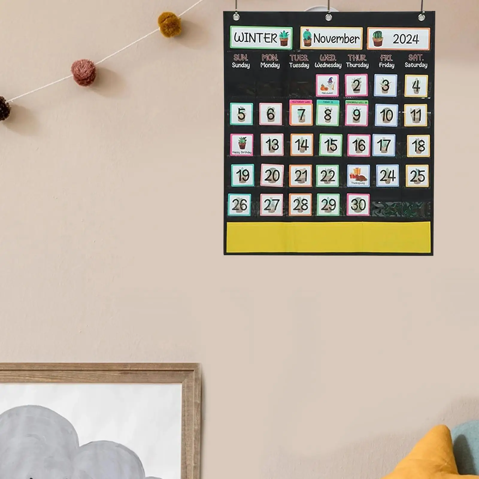 Calendar Pocket Chart Calendar for Kids Education Calendar Hanging Bag Classroom