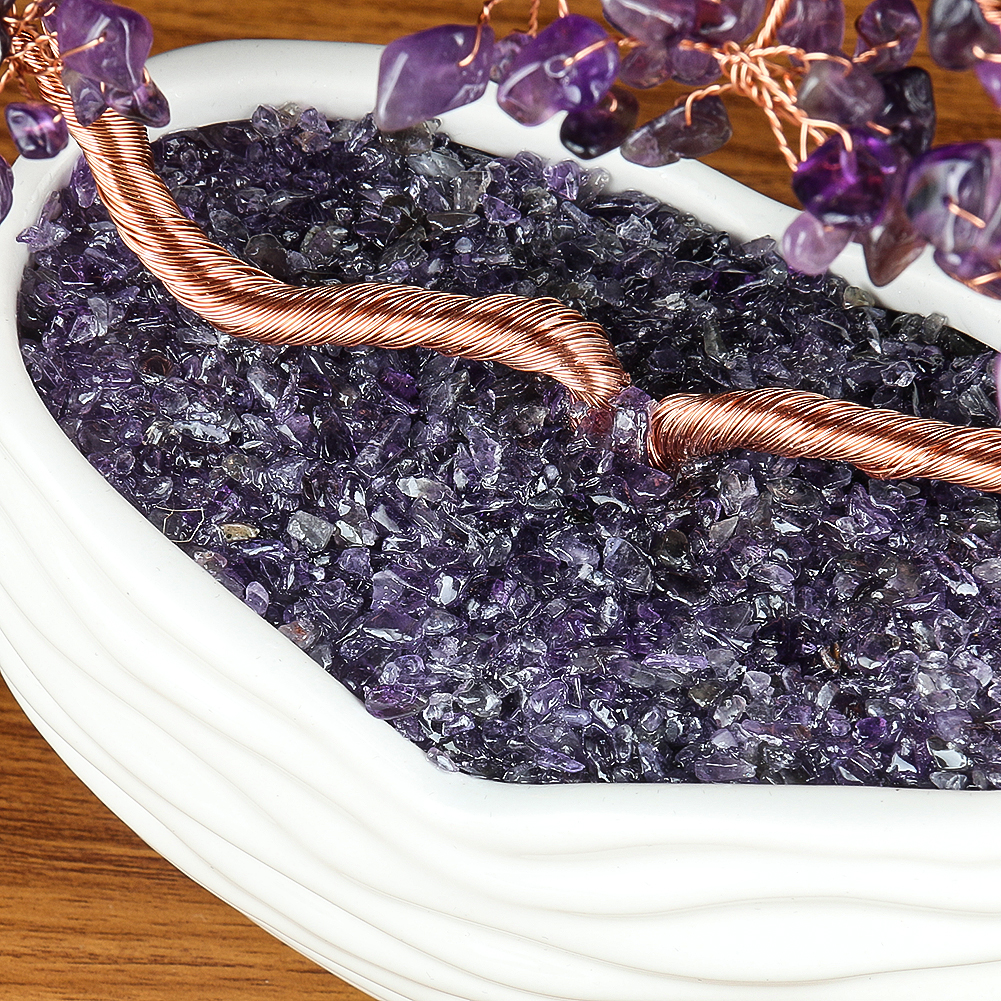 Natürlicher Amethyst-Stein, Kies, Aluminiumdraht, Wundschnur, herzförmiger Baum, Keramik, Liebesbasis, Ornament, Bürodekoration, Zubehör – Detail 5