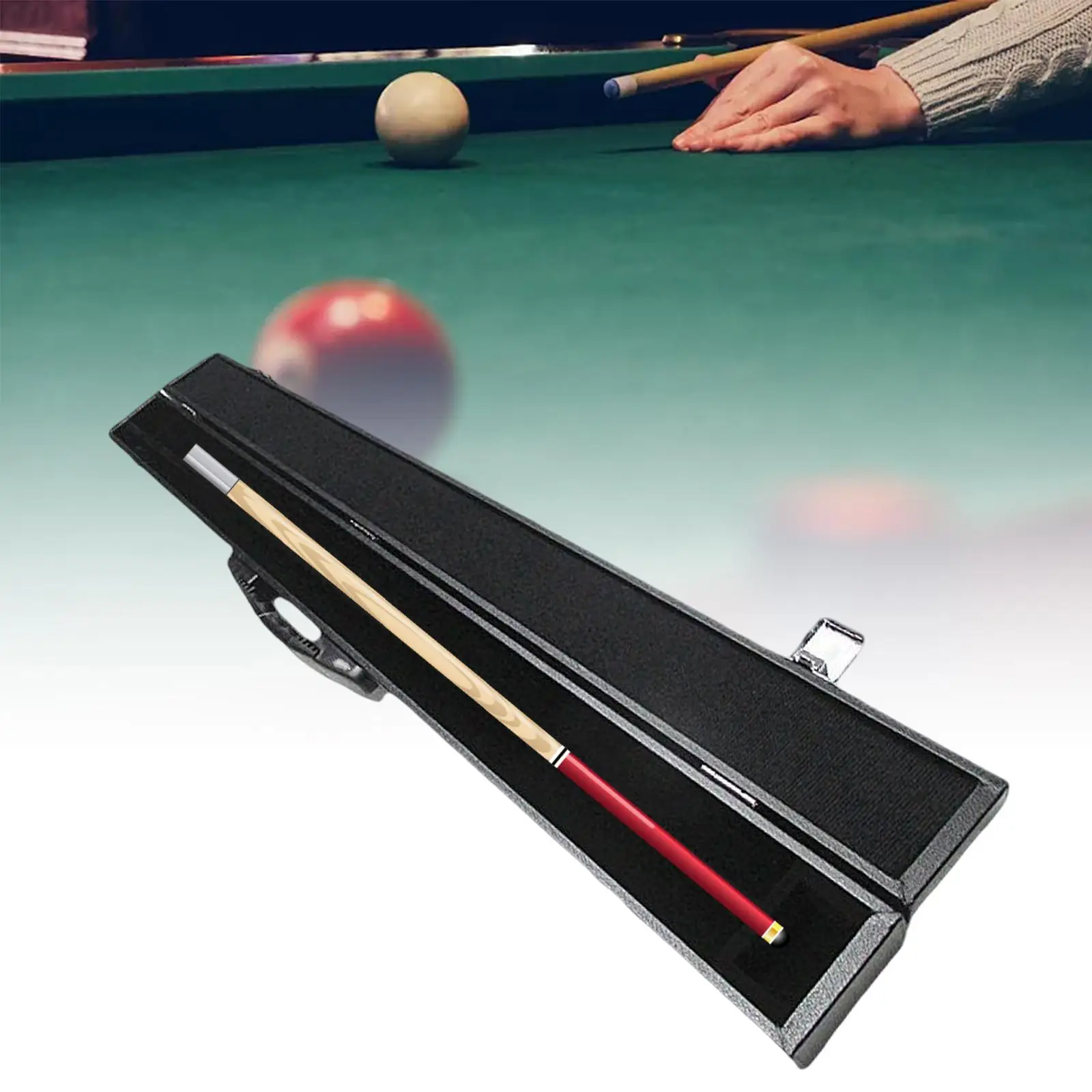 Pool Billiard  Case Snooker  PU Leather Exterior Box Black Heavy Duty Holds 1 Complete   (1 Handle/1 Shaft)