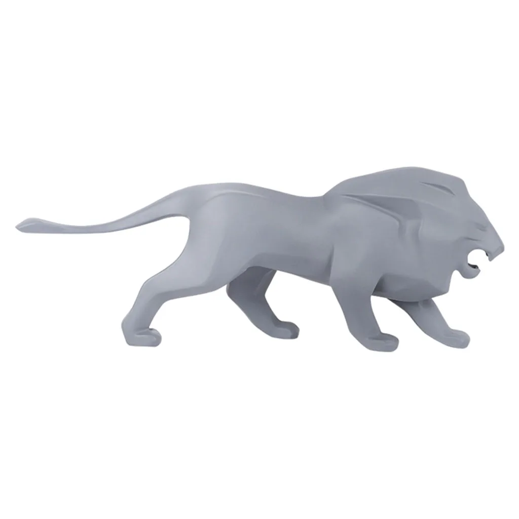 Lion Statue Animal Figurine Abstract Geometric Style Resin Lion Sculpture Home Office Desktop Decoration Gift