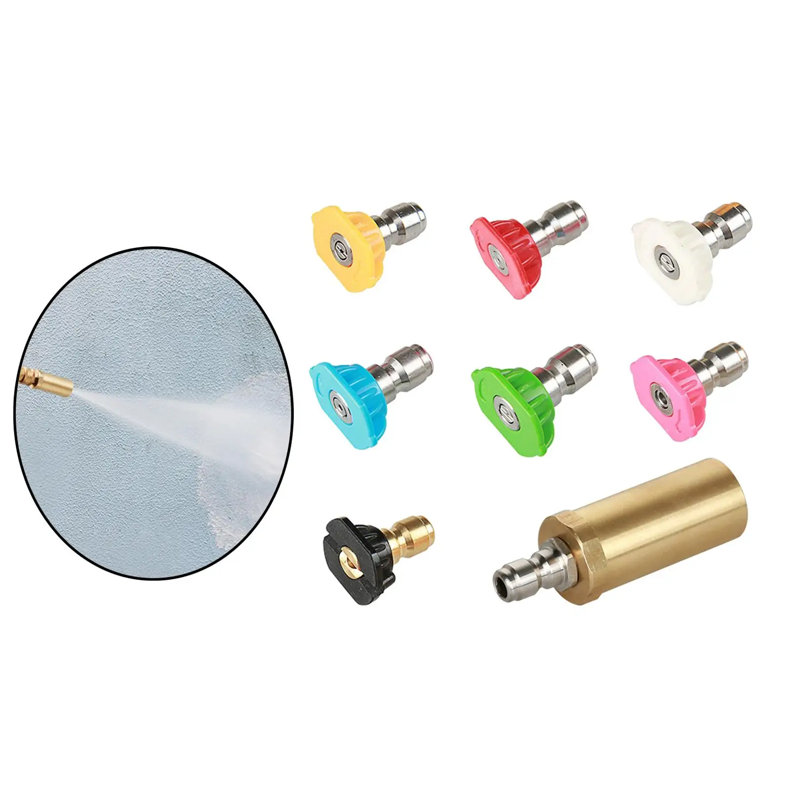Brass High Pressure Washer Turbo Nozzle with 7 Spray Nozzle Tips Kit 0/15/25/40/65 Degrees,Soap,Rinse for Watering Plants