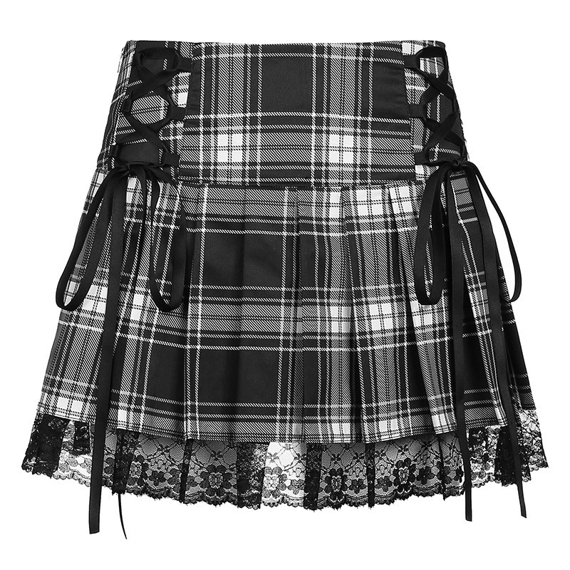 Title 13, Lace Up Goth Y2K Woman Skirts Pink Stripe Plaid...