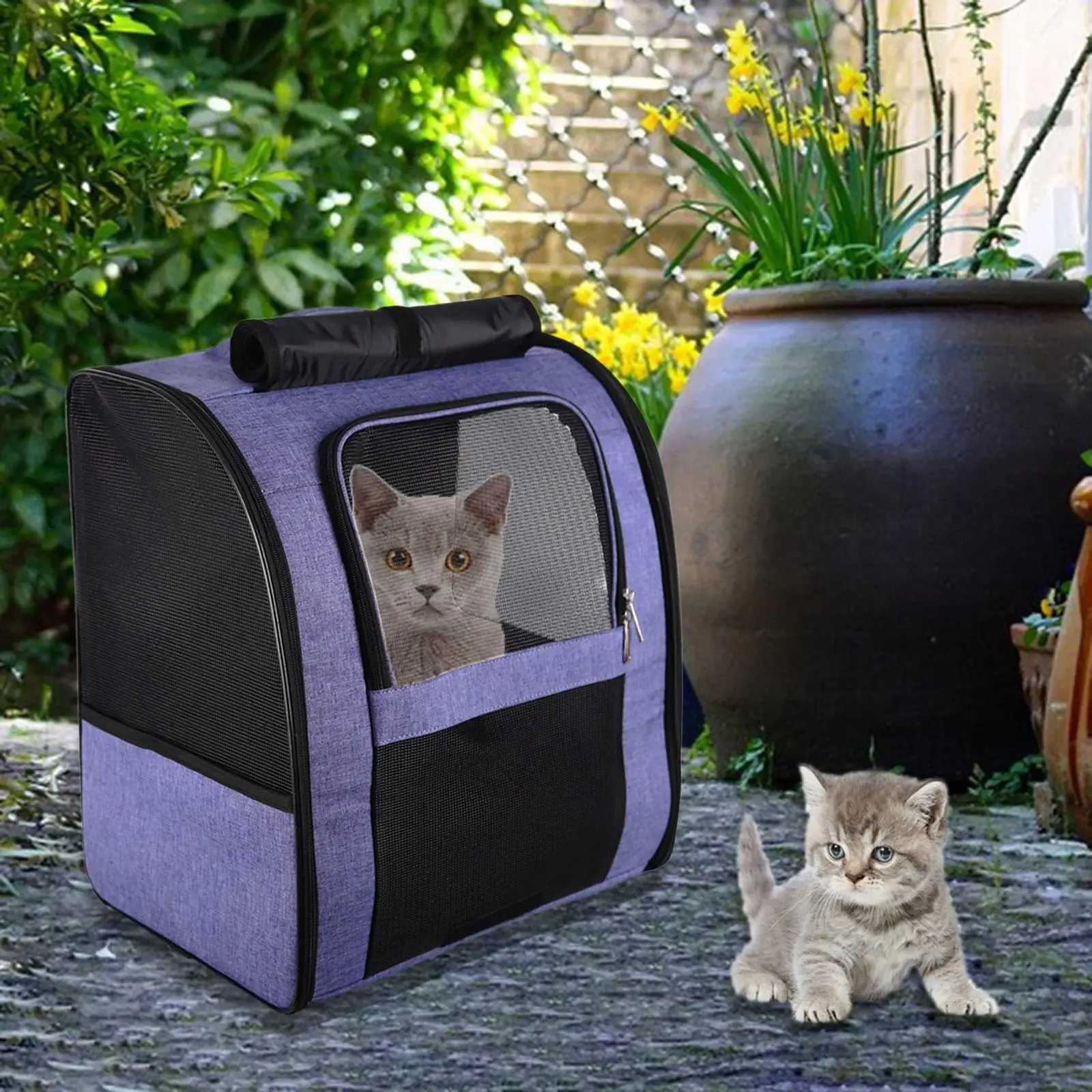 Oxford Cloth Breathable Mesh Folding Pet Dog Cat Carrier Backpack Kitten Outdoor Bag with Shade Cloth Adjustable Sholder Strap