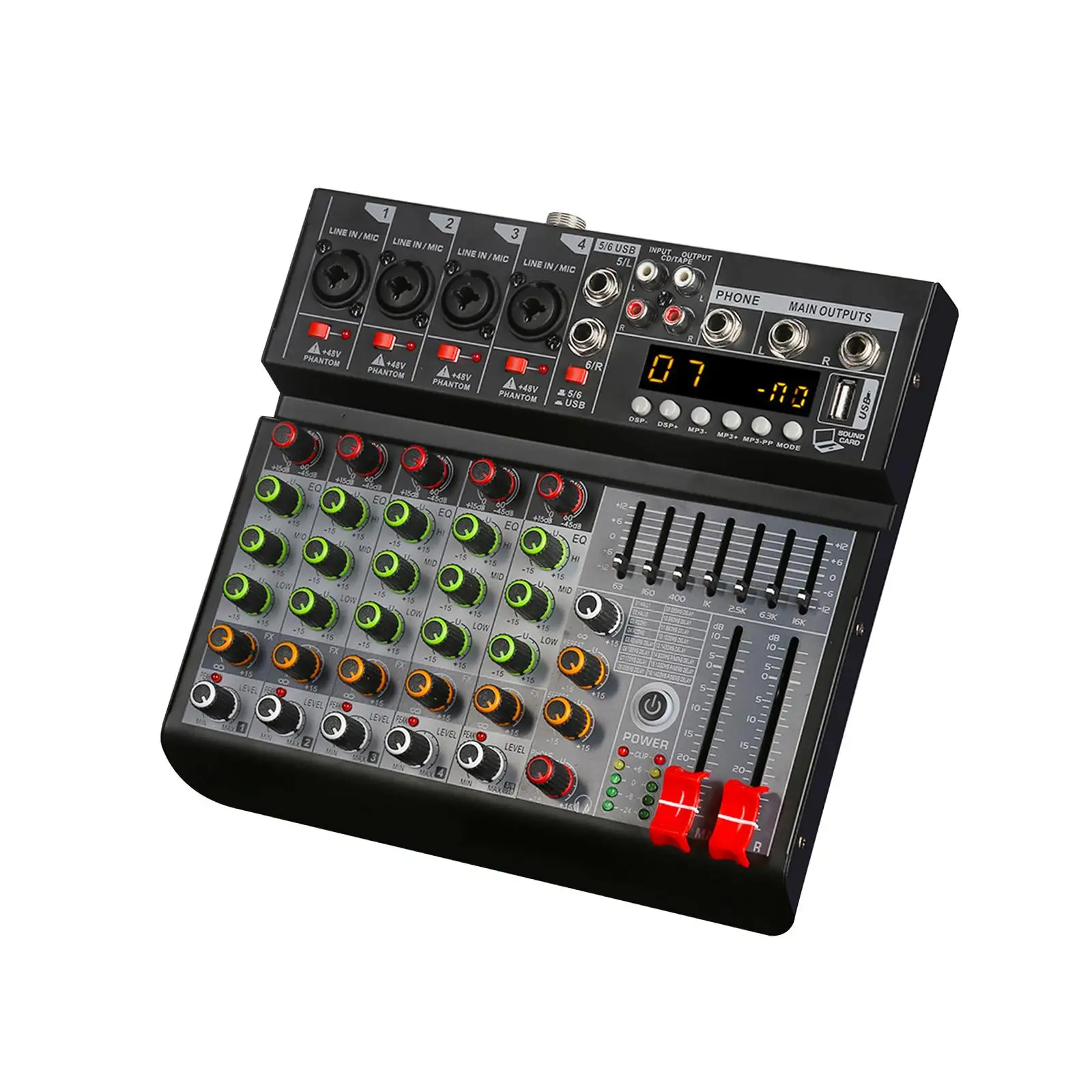 6 Channel Audio Mixer Digital Processor Portable Sound Mixing Console for PC Family KTV Campus Speech Meeting Recording DJ Stage