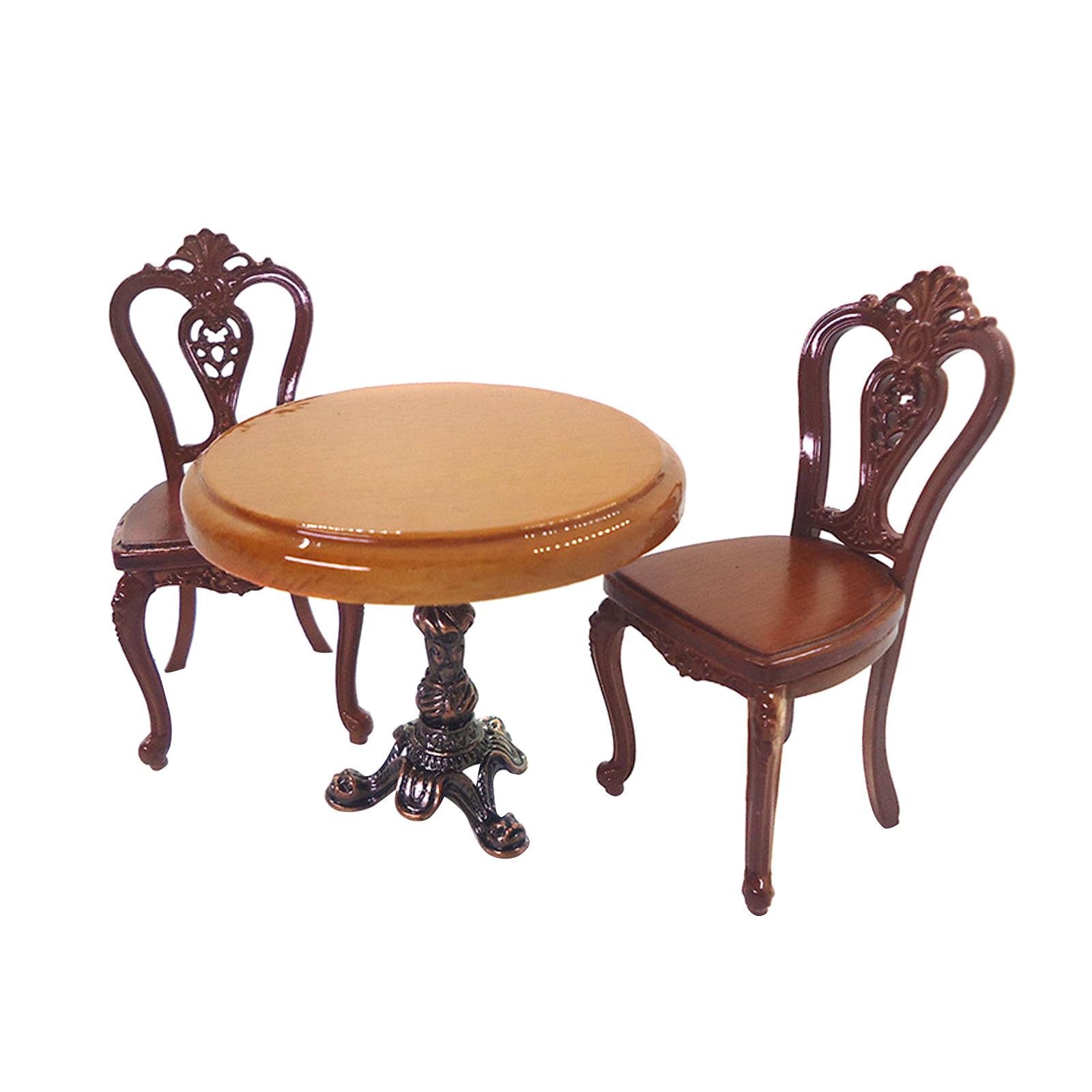 3Pcs 1:12 Scale Simulation Wooden Round Table and Chairs Life Scene Decor